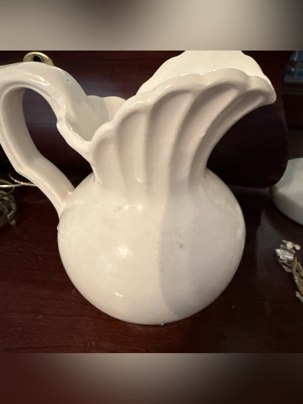 Vintage Napco 6” White Ceramic Scalloped Pitcher